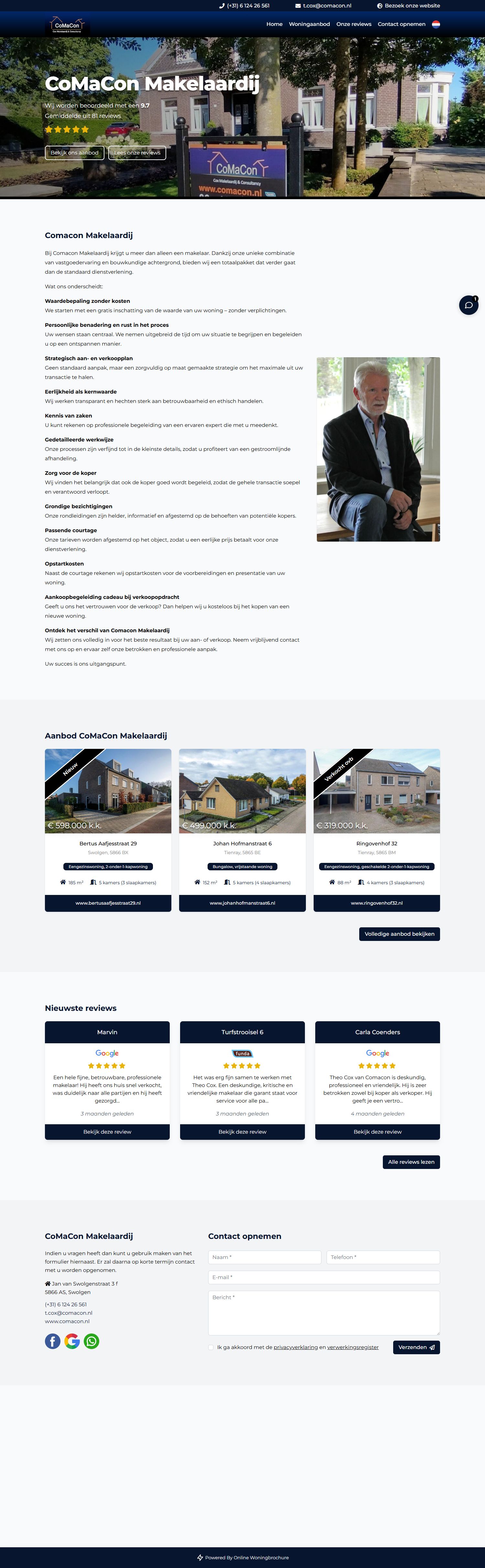 Screenshot der Website von www.comacon.nl