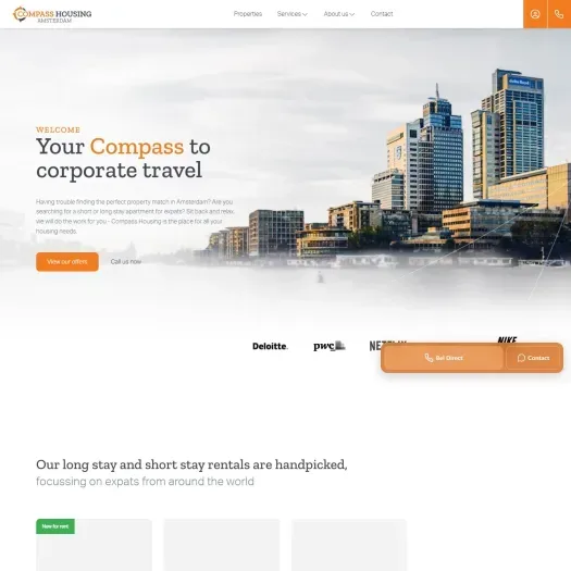 Screenshot van de website van www.compasshousingamsterdam.com
