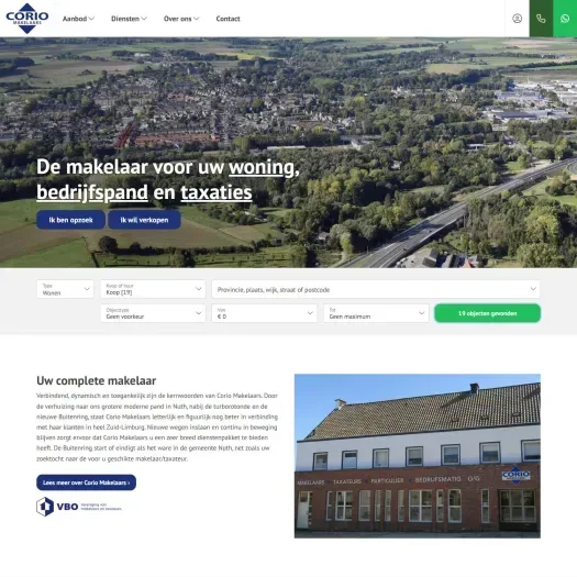 Screenshot van de website van www.coriomakelaars.nl