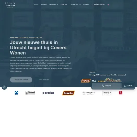 Screenshot van de website van www.coverswonen.nl