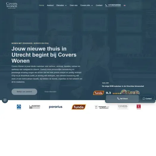Screenshot van de website van www.coverswonen.nl