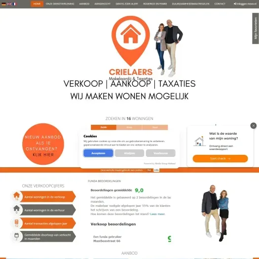 Screenshot van de website van www.crielaersmakelaardij.nl