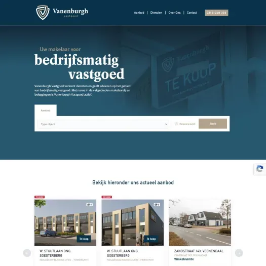 Screenshot van de website van www.vanenburgh.nl