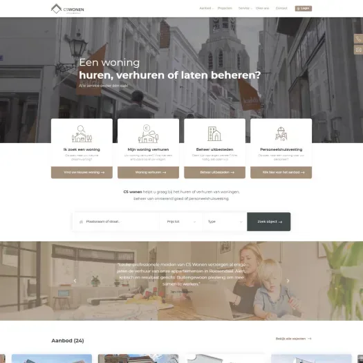 Screenshot van de website van www.cswonen.nl