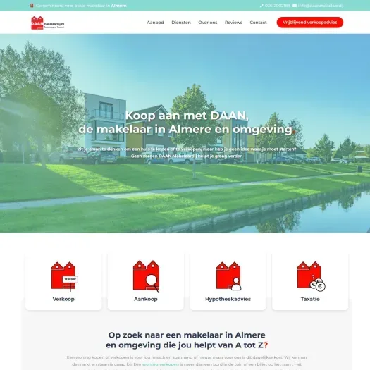 Screenshot of the website of www.daanmakelaardij.nl