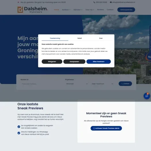 Screenshot van de website van www.dalsheimmakelaars.nl