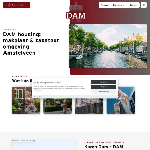 Screenshot van de website van www.damhousing.nl