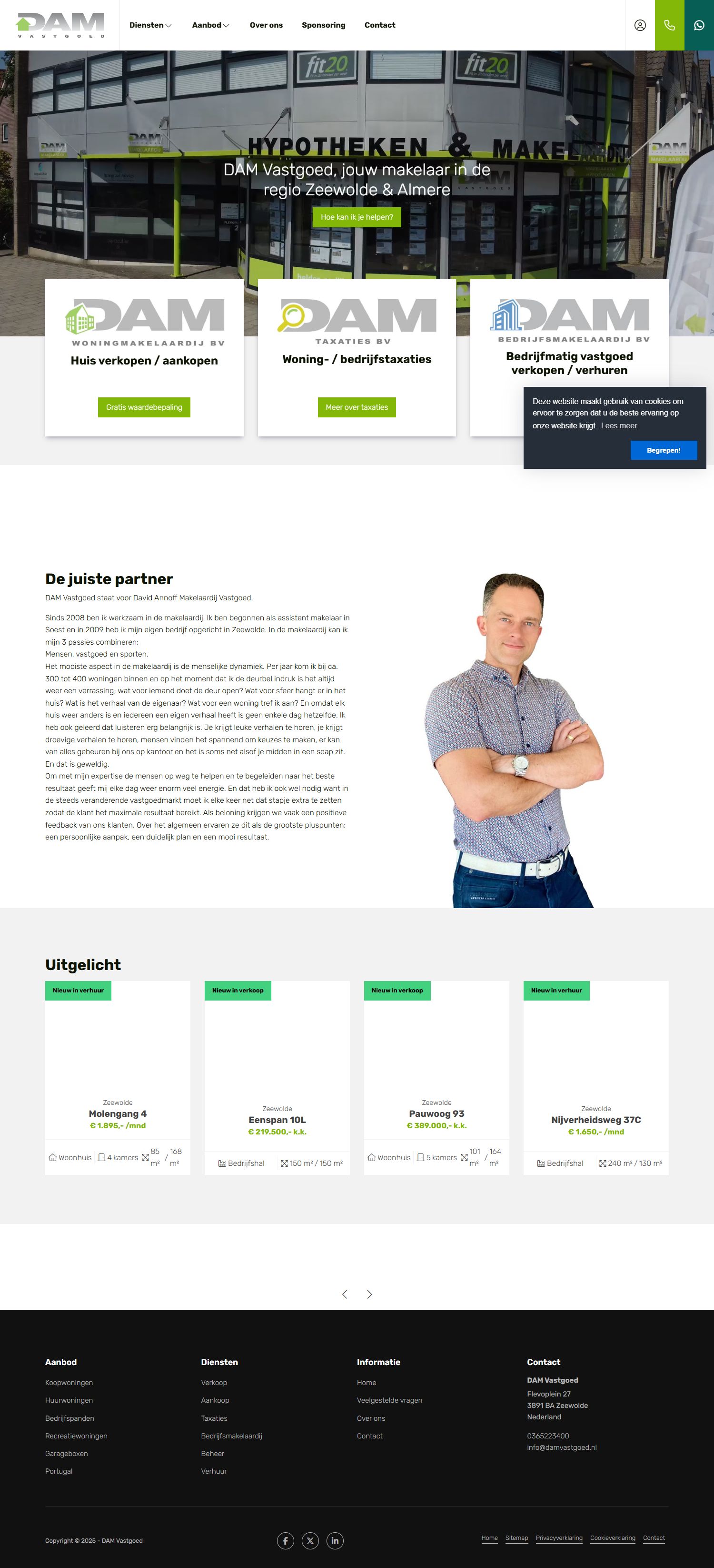 Screenshot der Website von www.damvastgoed.nl