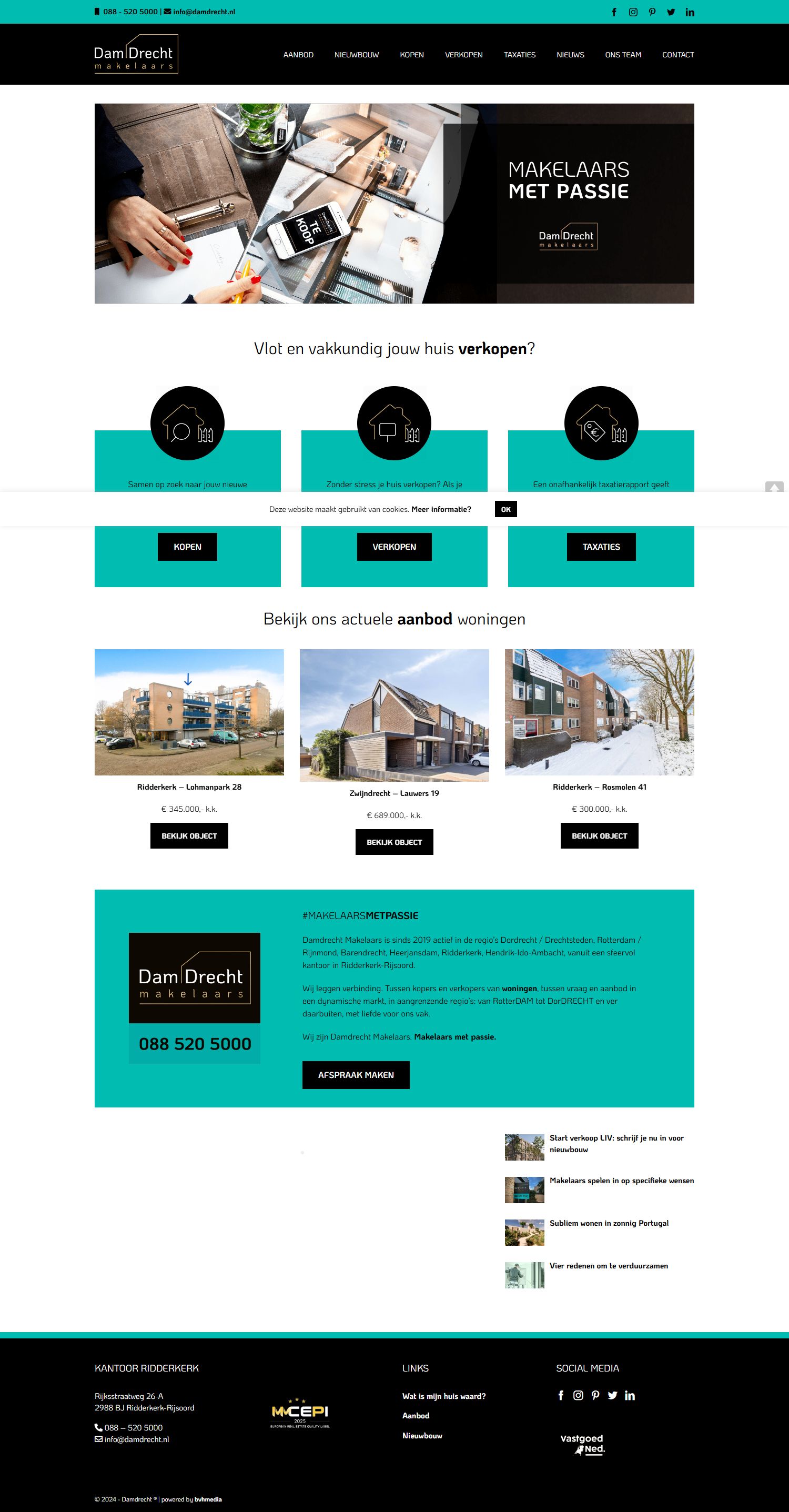 Screenshot of the website of www.damdrecht.nl
