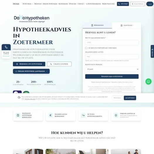 Screenshot van de website van damohypotheken.nl