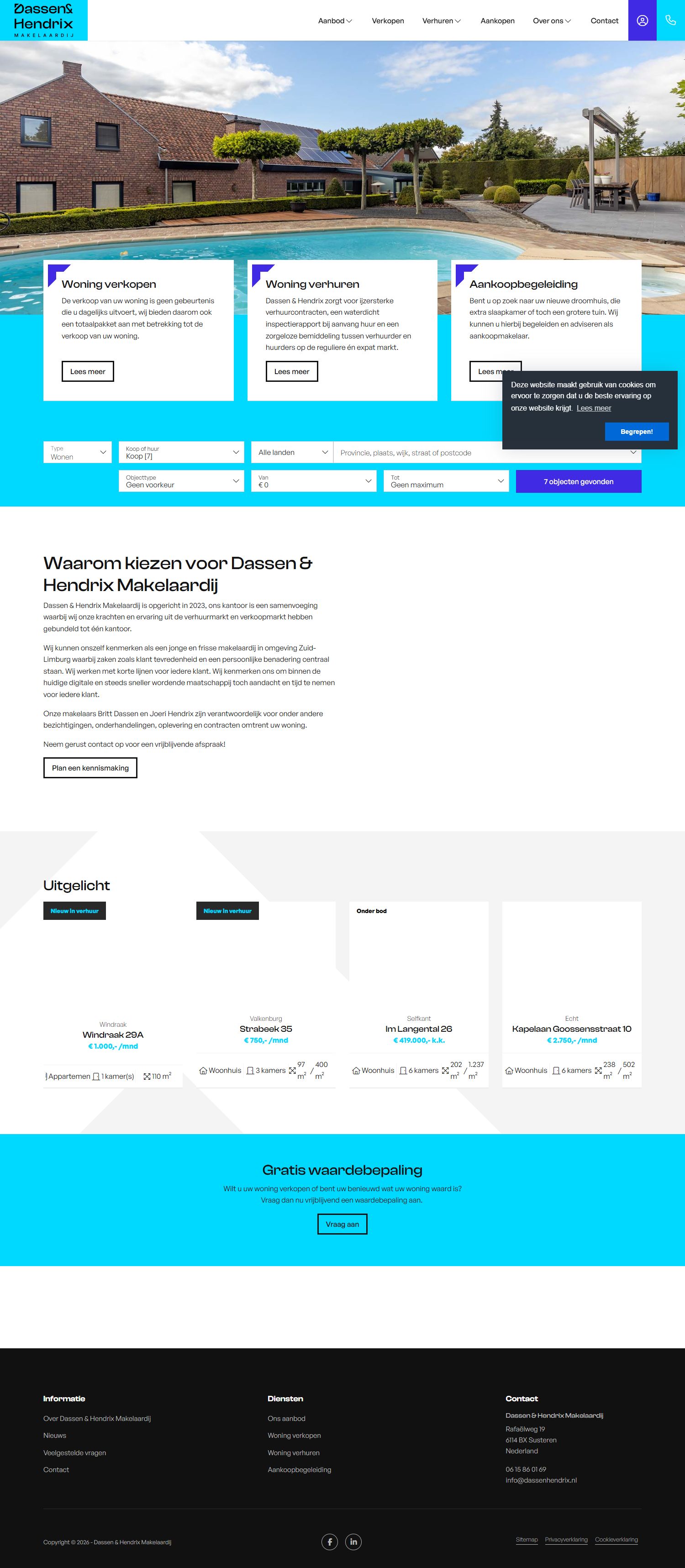 Screenshot van de website van www.dassenhendrix.nl