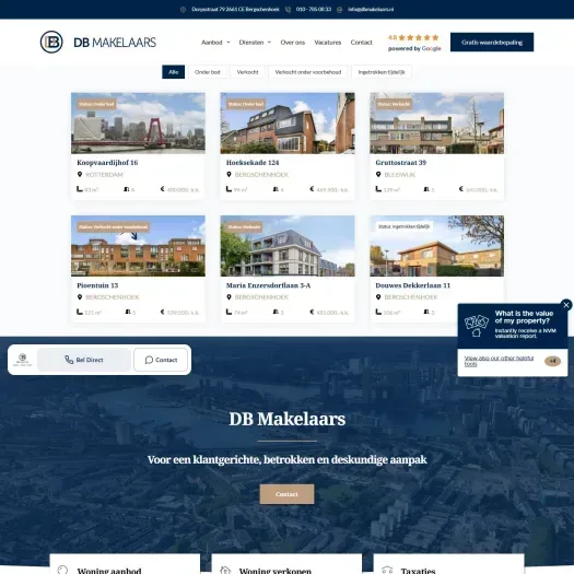 Screenshot of the website of dbmakelaars.nl