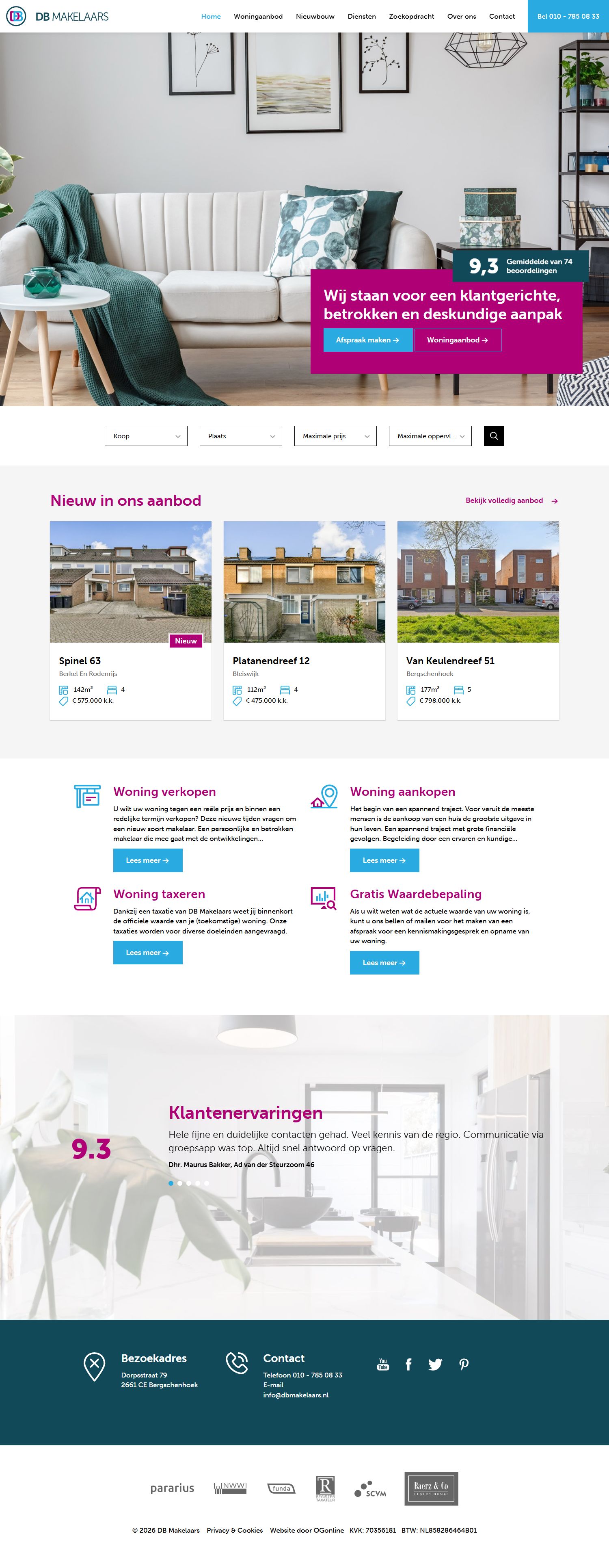 Screenshot van de website van dbmakelaars.nl