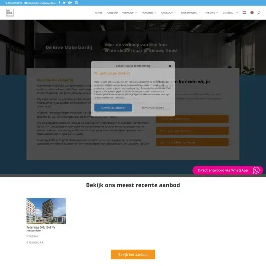Screenshot van de website van www.debreemakelaardij.nl