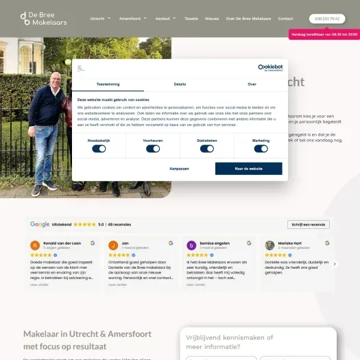 Screenshot of the website of www.debreemakelaars.nl