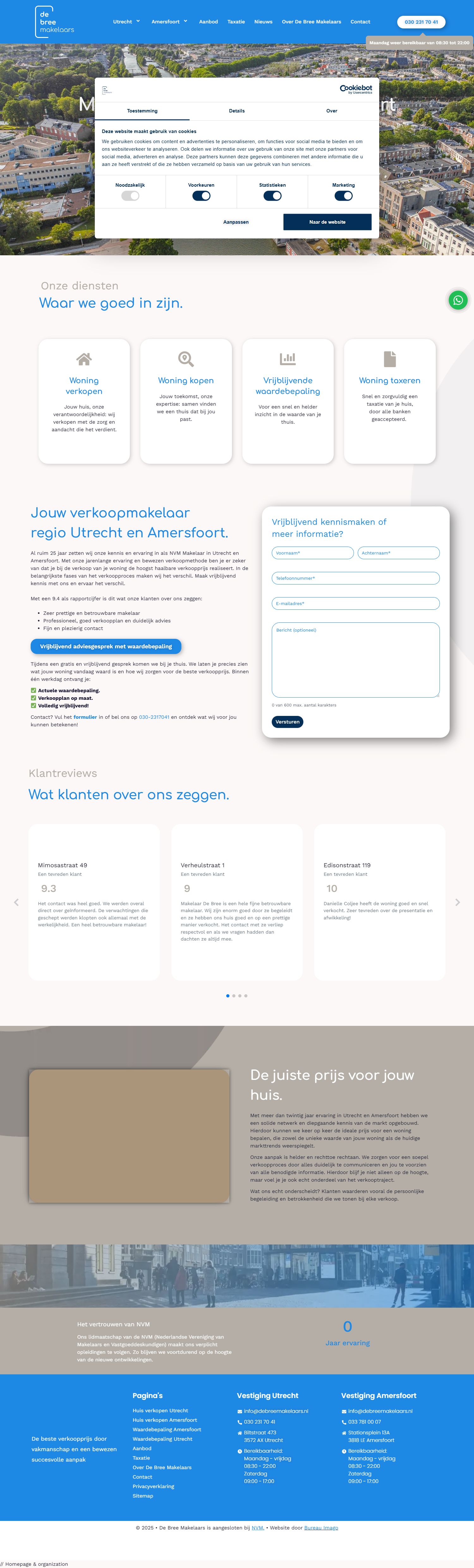 Screenshot of the website of www.debreemakelaars.nl