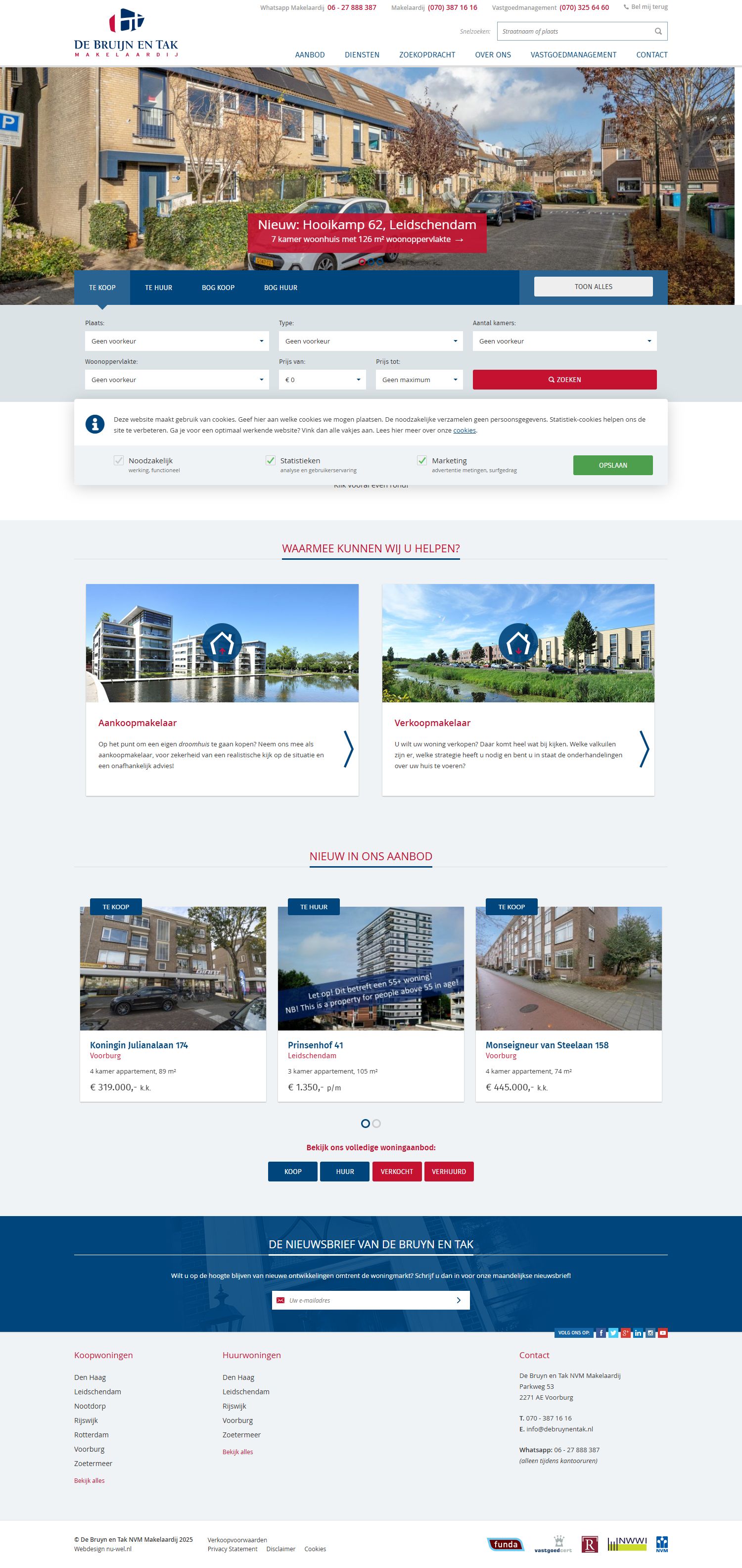 Screenshot van de website van www.debruynentak.nl