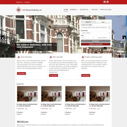 Screenshot of the website of www.dechinesemakelaar.nl
