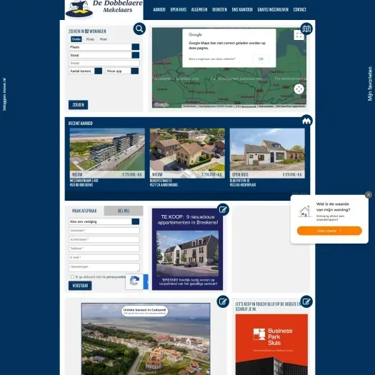 Screenshot van de website van www.dedobbelaere.nl