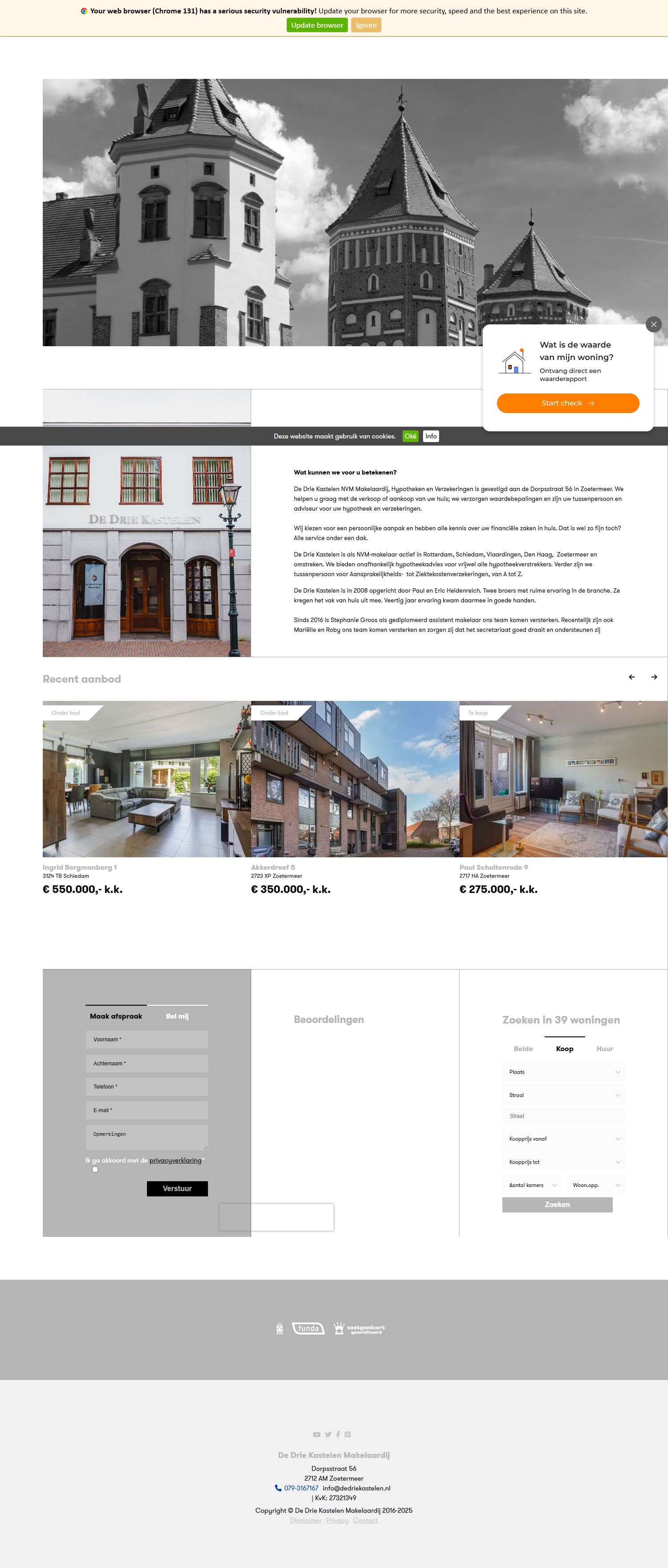 Screenshot der Website von www.dedriekastelen.nl