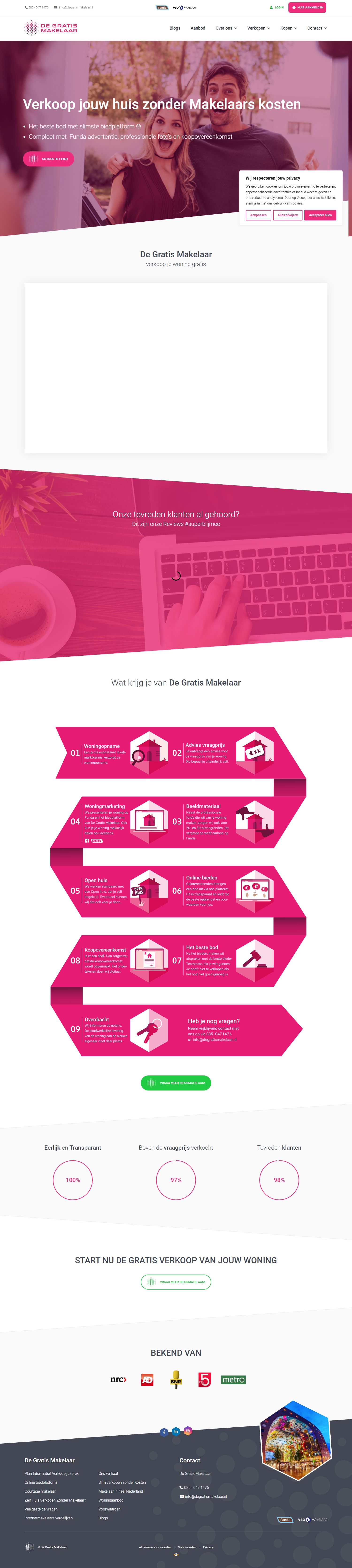 Screenshot van de website van www.degratismakelaar.nl