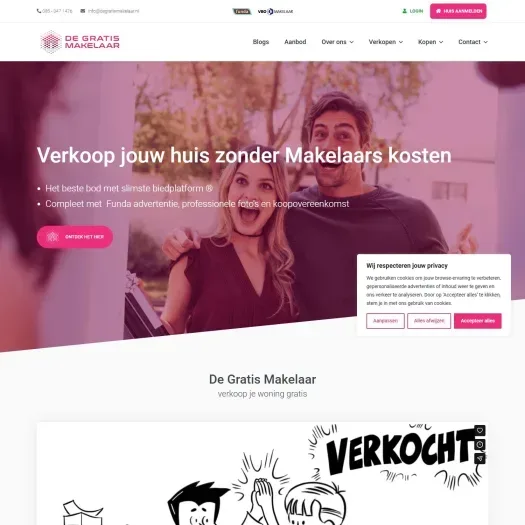 Screenshot of the website of www.degratismakelaar.nl