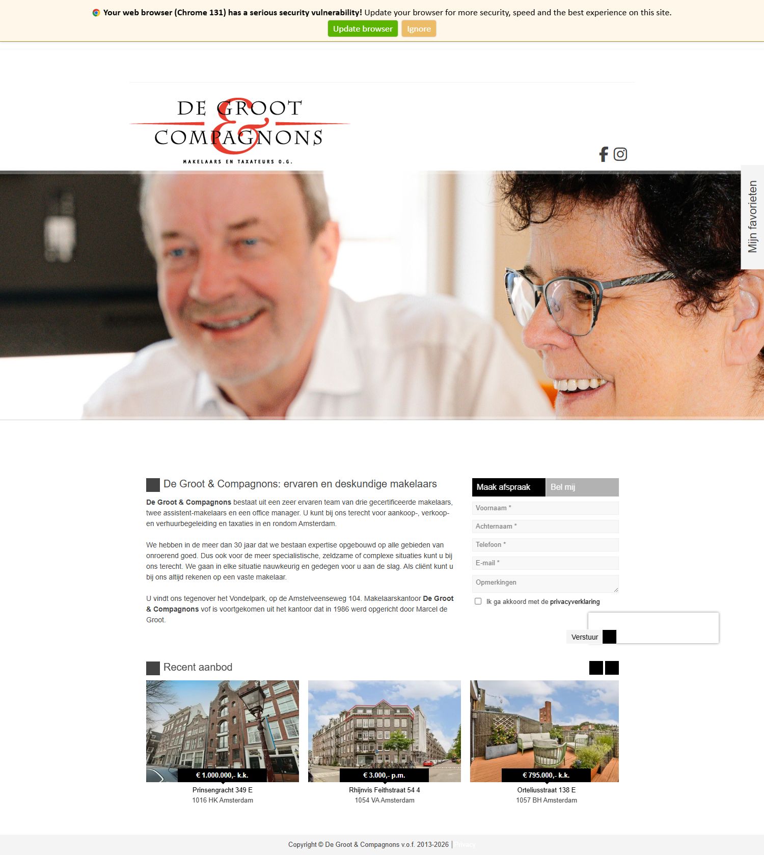 Screenshot van de website van www.degrootencompagnons.nl