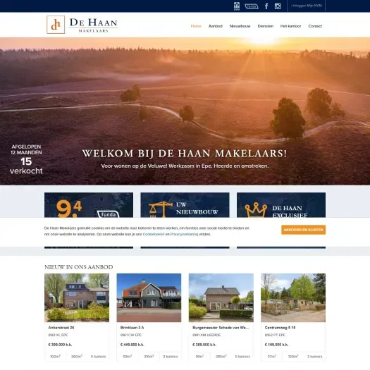 Screenshot van de website van www.dehaan-makelaars.nl