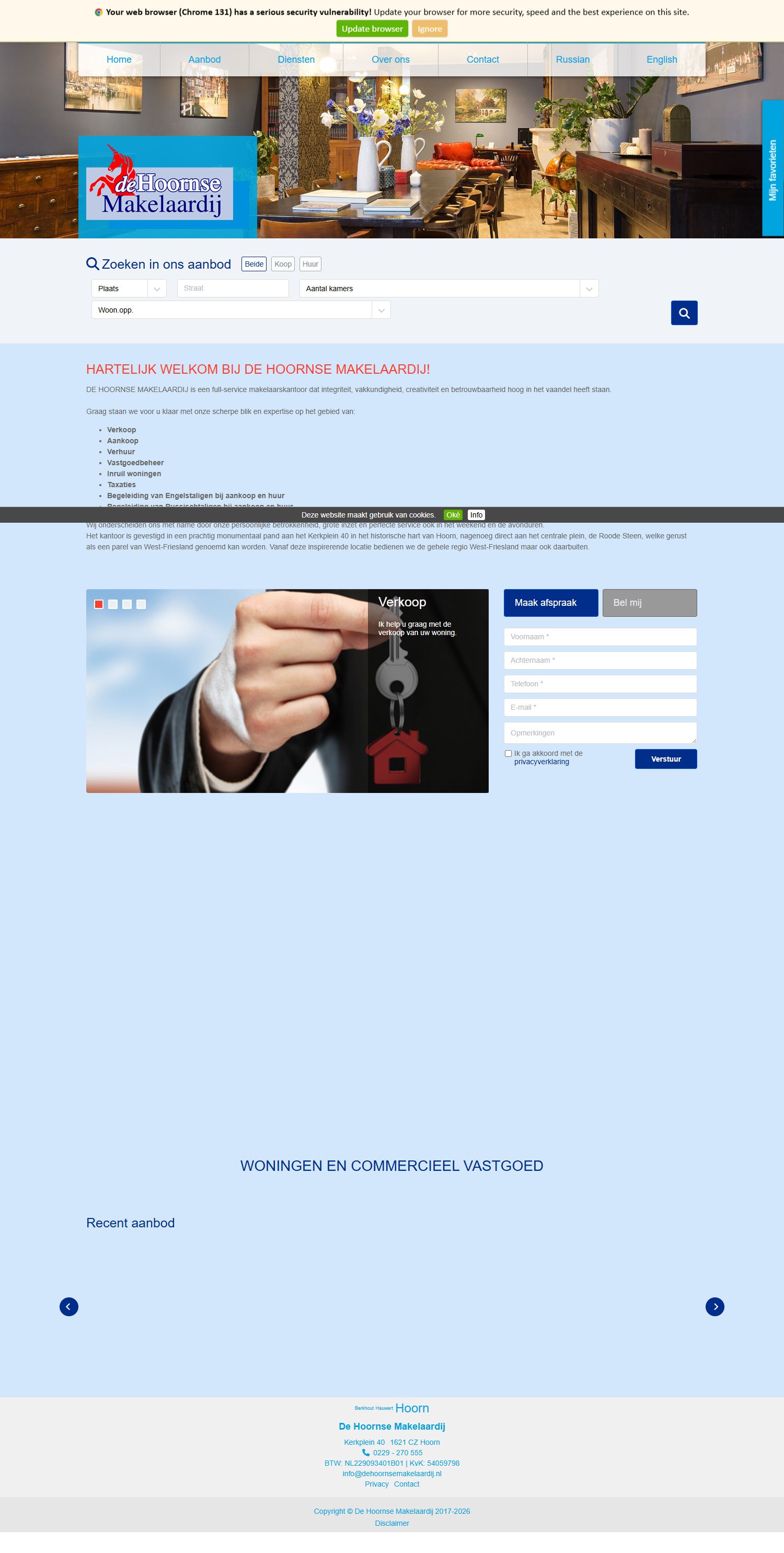 Screenshot der Website von www.dehoornsemakelaardij.nl