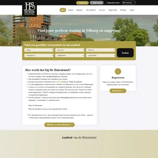 Screenshot van de website van www.dehuissleutel.nl