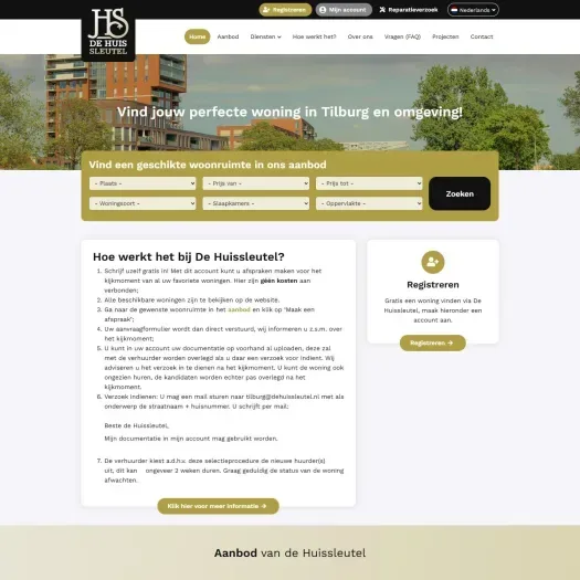 Screenshot of the website of dehuissleutel.nl
