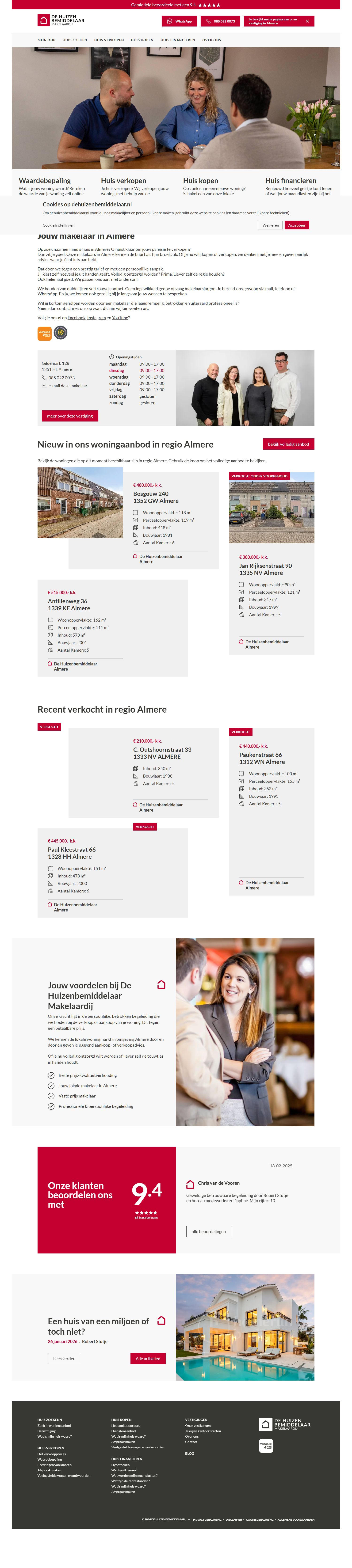 Screenshot of the website of www.dehuizenbemiddelaar.nl