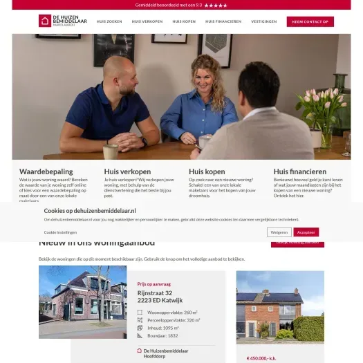 Screenshot der Website von www.dehuizenbemiddelaar.nl