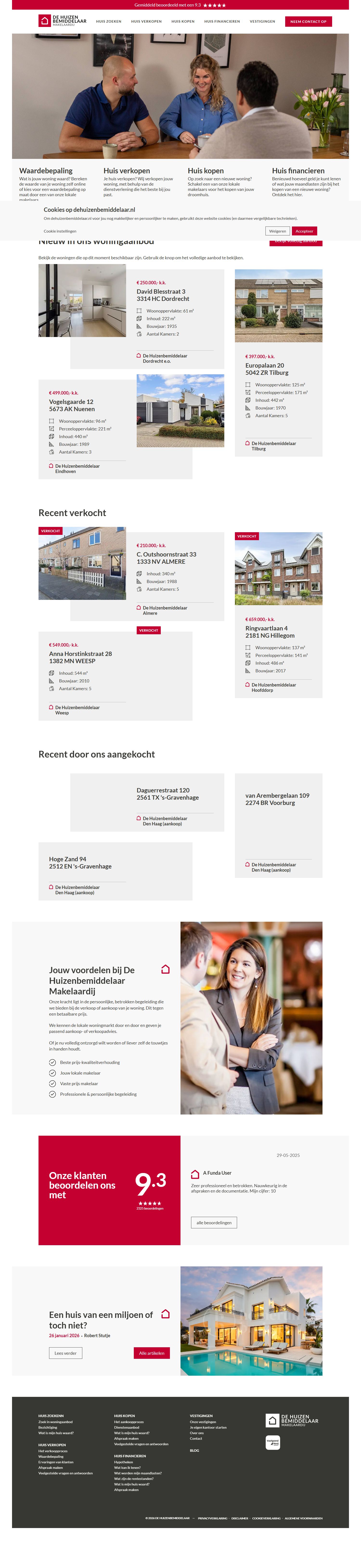 Capture d'écran du site web de www.dehuizenbemiddelaar.nl