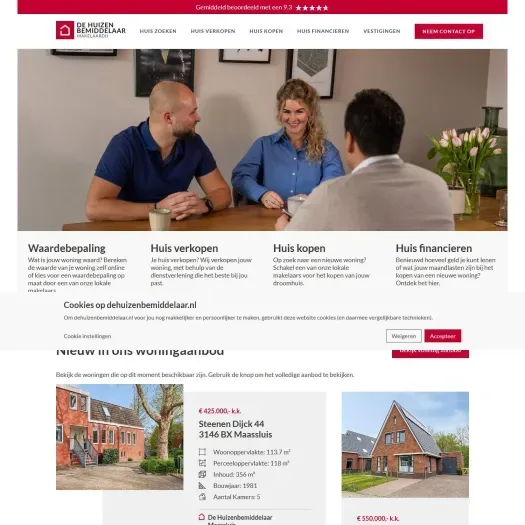 Screenshot van de website van www.dehuizenbemiddelaar.nl