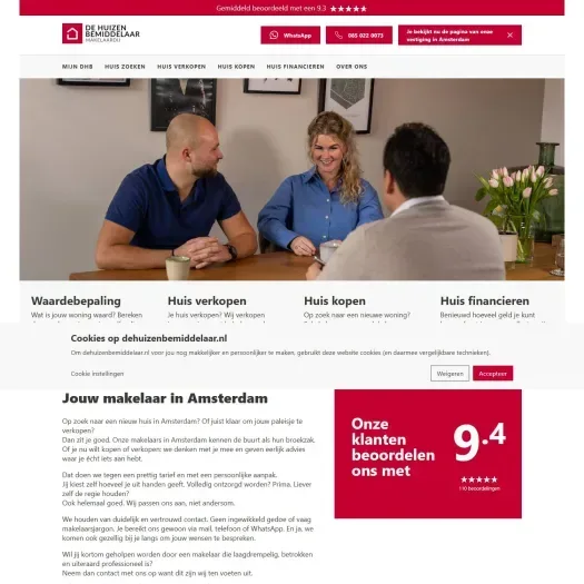 Screenshot van de website van www.dehuizenbemiddelaar.nl