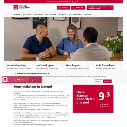 Screenshot van de website van www.dehuizenbemiddelaar.nl