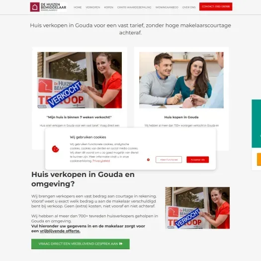 Screenshot van de website van www.dehuizenbemiddelaargouda.nl