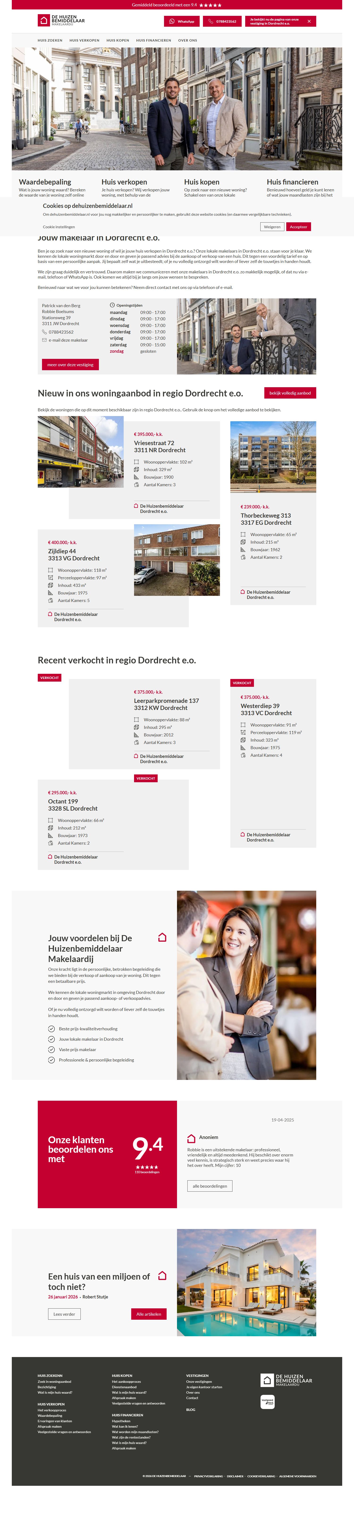 Screenshot der Website von www.dehuizenbemiddelaar.nl
