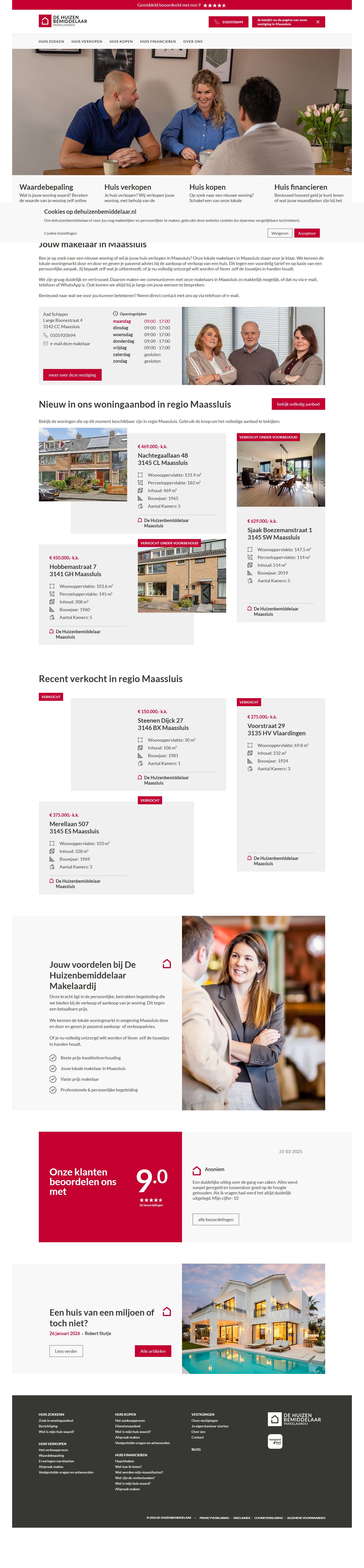 Screenshot der Website von www.dehuizenbemiddelaarmaassluis.nl