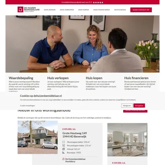 Screenshot der Website von www.dehuizenbemiddelaar.nl