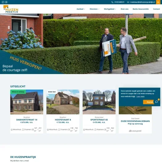 Screenshot van de website van www.dehuizenpraktijk.nl