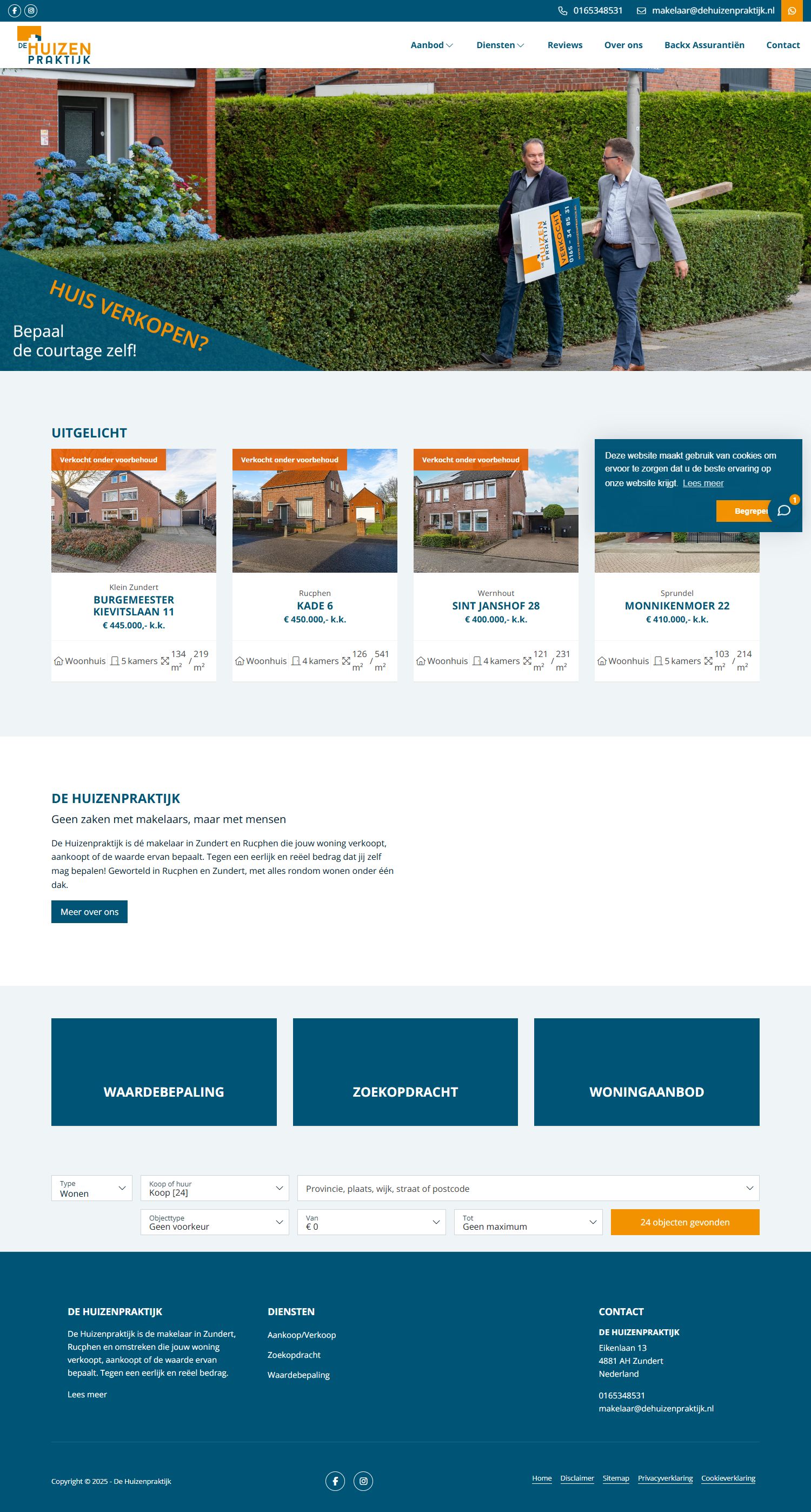 Screenshot der Website von www.dehuizenpraktijk.nl