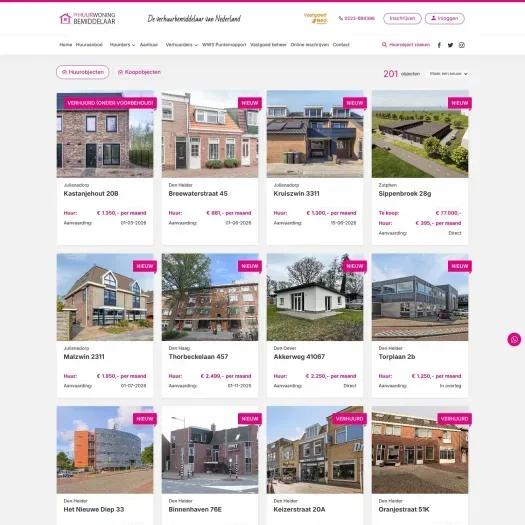 Screenshot van de website van www.dehuurwoningbemiddelaar.nl