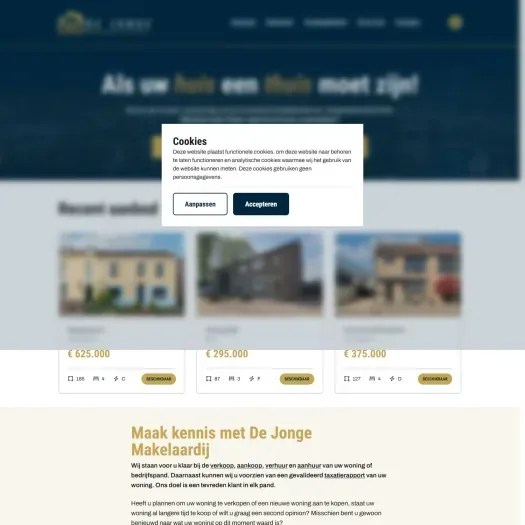 Screenshot van de website van www.dejongemakelaardij.nl