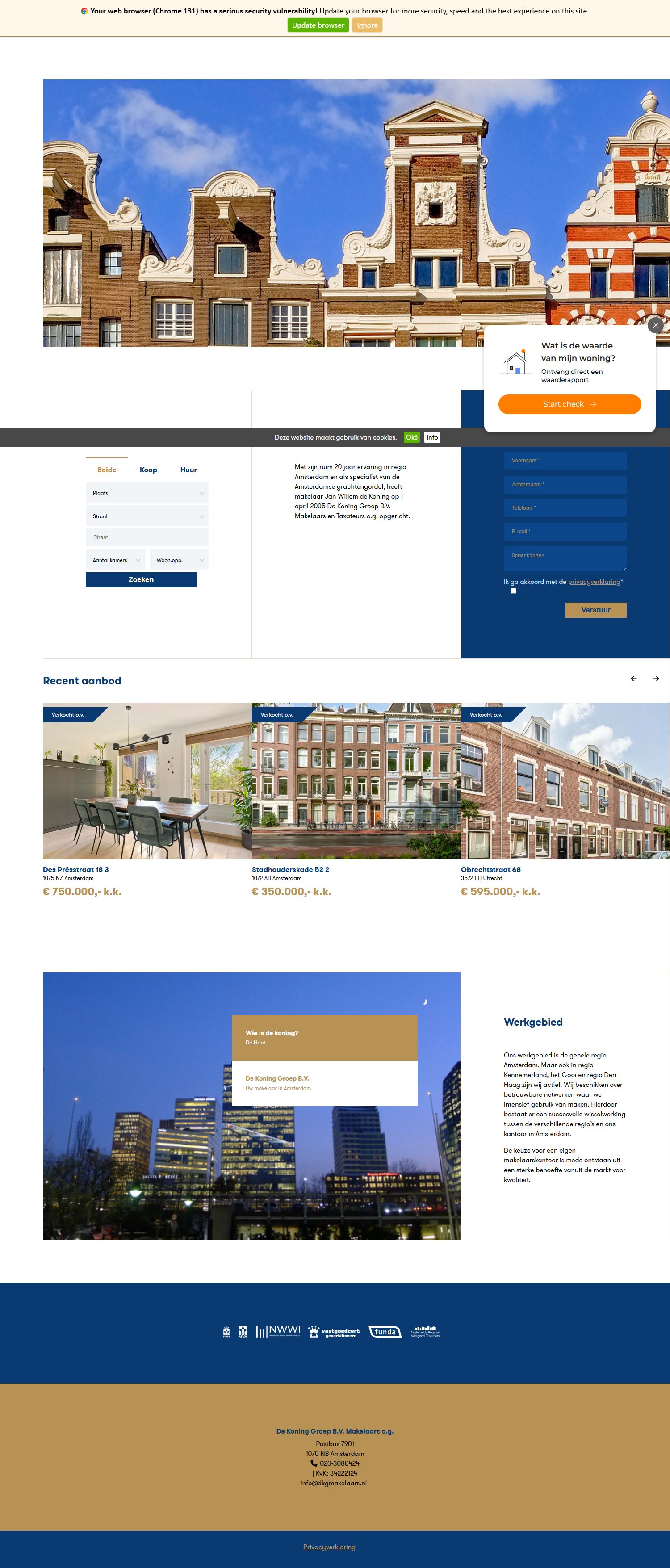 Screenshot van de website van www.dkgmakelaars.nl