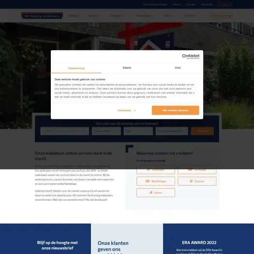 Screenshot van de website van www.dekoningwonen.nl