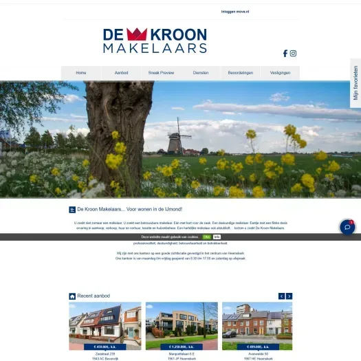 Screenshot van de website van www.dekroonmakelaars.nl
