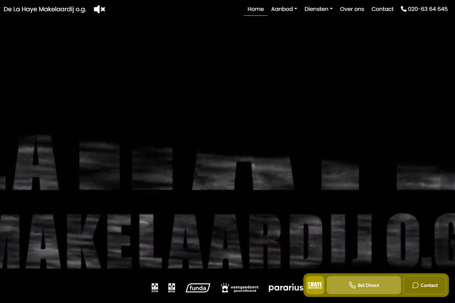 Screenshot of the website of www.delahayemakelaardij.nl