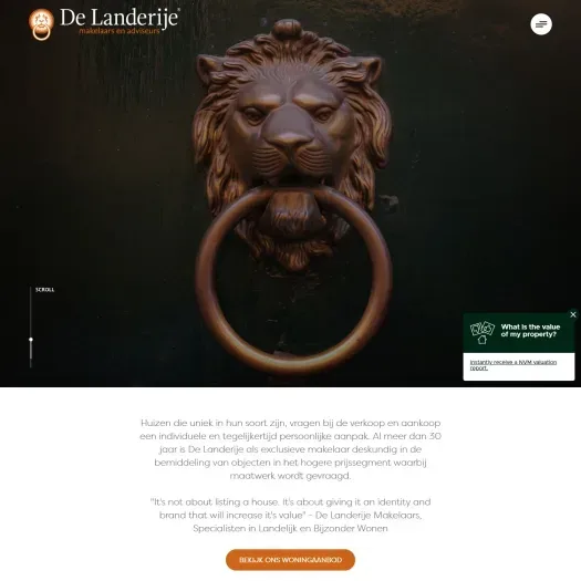 Screenshot van de website van www.landerije.nl